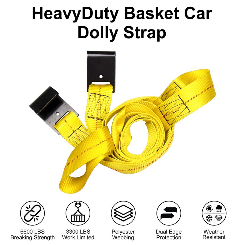 Bang4buck 2 Pieces Tow Dolly Straps  Universal Adjustable Tie Down Tow Straps 18"" to 22"" Rim Size Fits for Demco Kar Kaddy Dollys with 2 Flat Hooks - Image 2